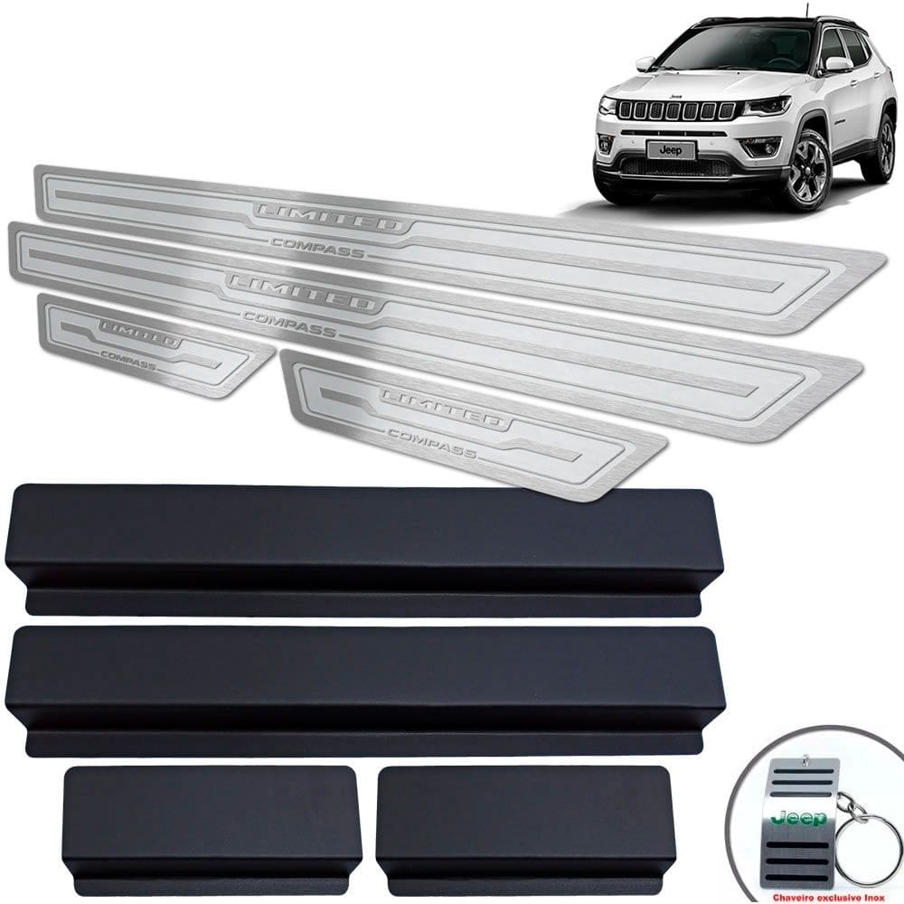 Soleira Aço Inox Jeep Compass Limited Prata Alto Relevo