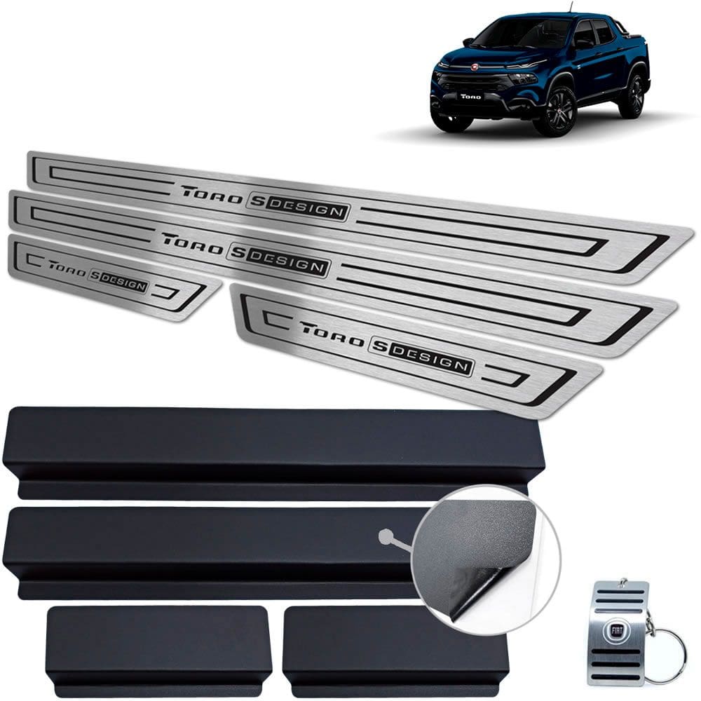 Soleira Fiat Toro S-Design Aço Inox Preto Baixo Relevo