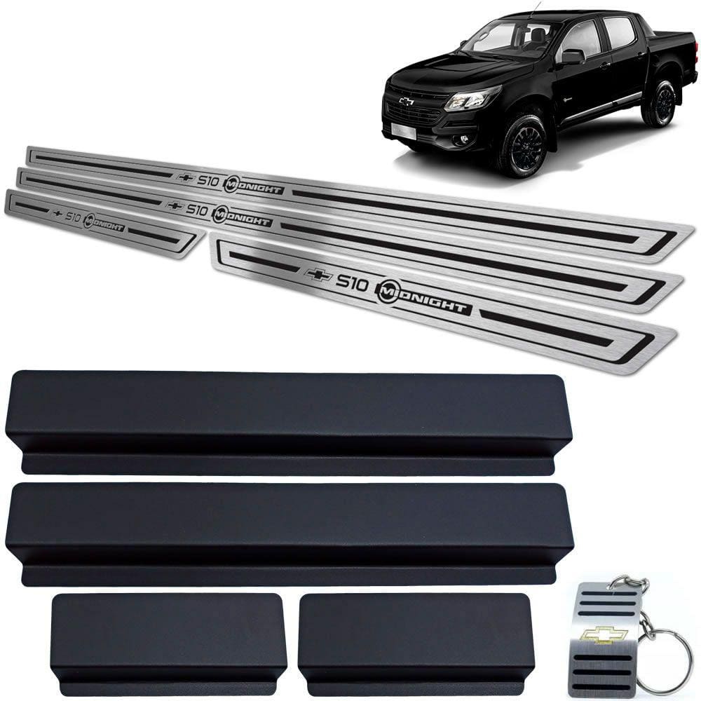 Soleira Aço Inox Chevrolet S10 Midnight Preto Baixo Relevo