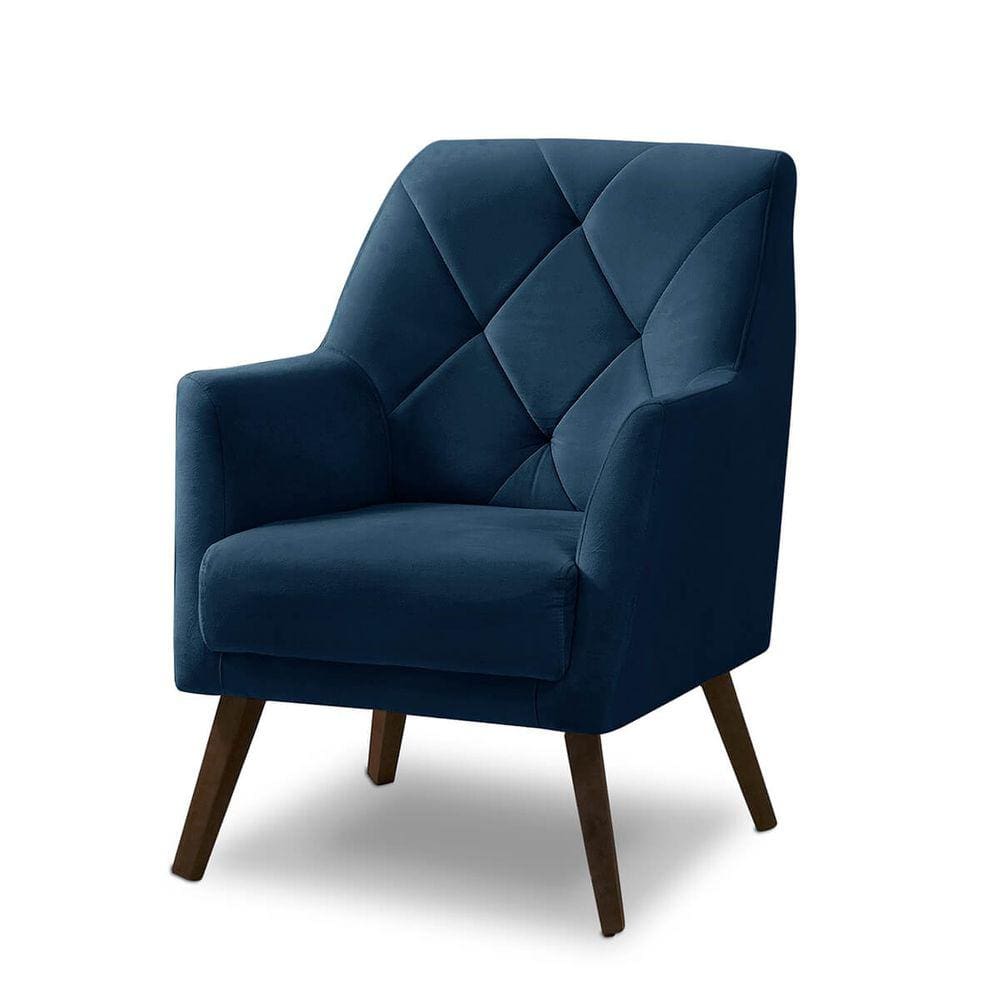 Poltrona Decorativa Retrô Recepção Magali Veludo Azul Marinho LANSOFBR