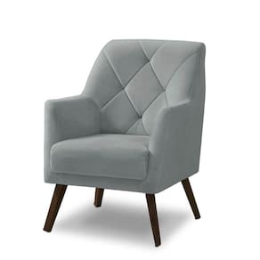 Poltrona Decorativa Retrô Recepção Magali Veludo Cinza Claro LANSOFBR