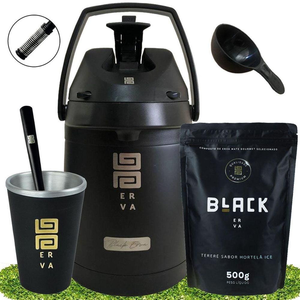 Kit Tereré Black Erva Garrafa 2,5L Cuia Erva Hortelã Ice