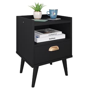 Mesa de Cabeceira Nicho Mesinha Quarto 1 Gaveta Puxador Concha Lauren Estilo Retrô - Preto - Lojas RPM