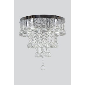 Luminária Pendente Em Cristais Base De Inox 30cm De Diâmetro
