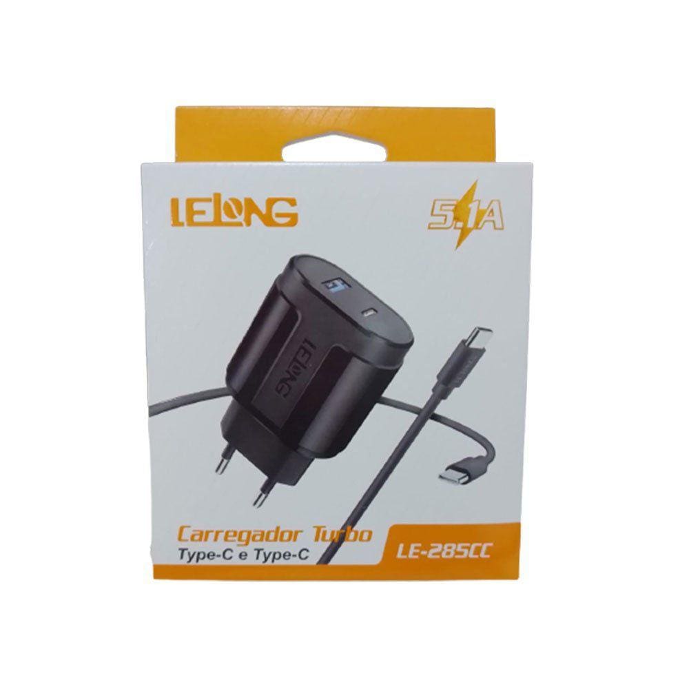 Carregador Turbo USB e Tipo-C para Tipo-C 5.1A Lelong LE-258CC