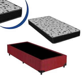 Cama Box Solteiro Colchão Espuma D33 Bordado + Box Vinho Suede 44x88x188