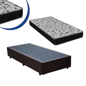 Cama Box Solteiro Colchão Espuma D33 Bordado + Box Marrom Sintético 44x78x188