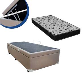 Cama Box Baú Solteiro Colchão Espuma D33 + Box Bege Sintético 53x78x188