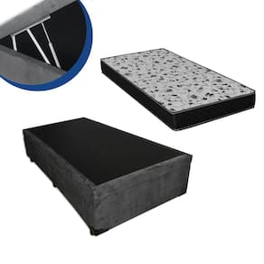 Cama Box Baú Solteiro Colchão Espuma D33 Bordado + Box Cinza Suede 53x88x188