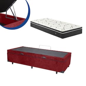 Cama Box Baú Solteiro Colchão Espuma D33 Bordado + Box Vinho 53x88x188 Suede