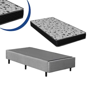 Cama Box Solteiro Colchão Espuma D33 Bordado + Box Cinza Suede 44x88x188