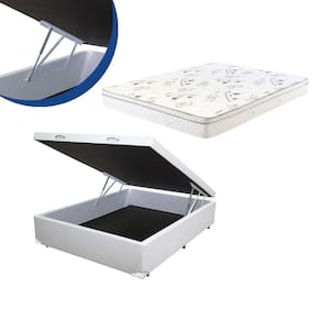 Cama Box Baú Casal Colchão Mola Bonnel + Box Sintético Branco 59x138x188