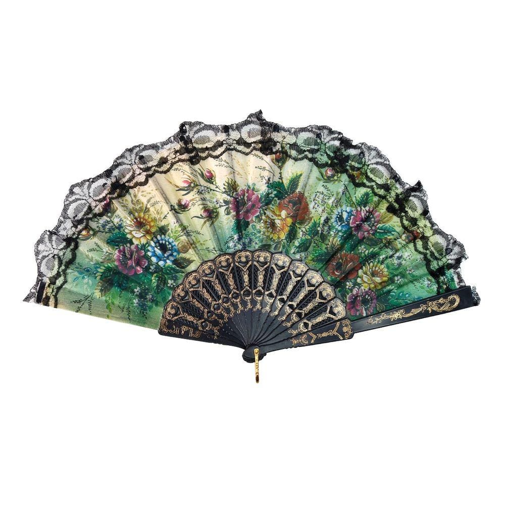 Leque De Plástico Preto Com Desenhos Florais