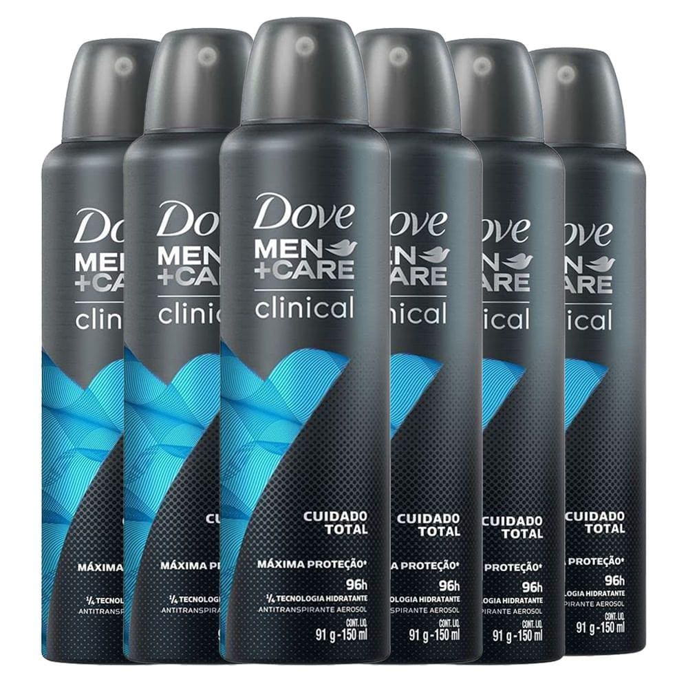 kit 6 Desodorantes Aerosol Dove Clinical Cuidado Total Men 150ml/91g