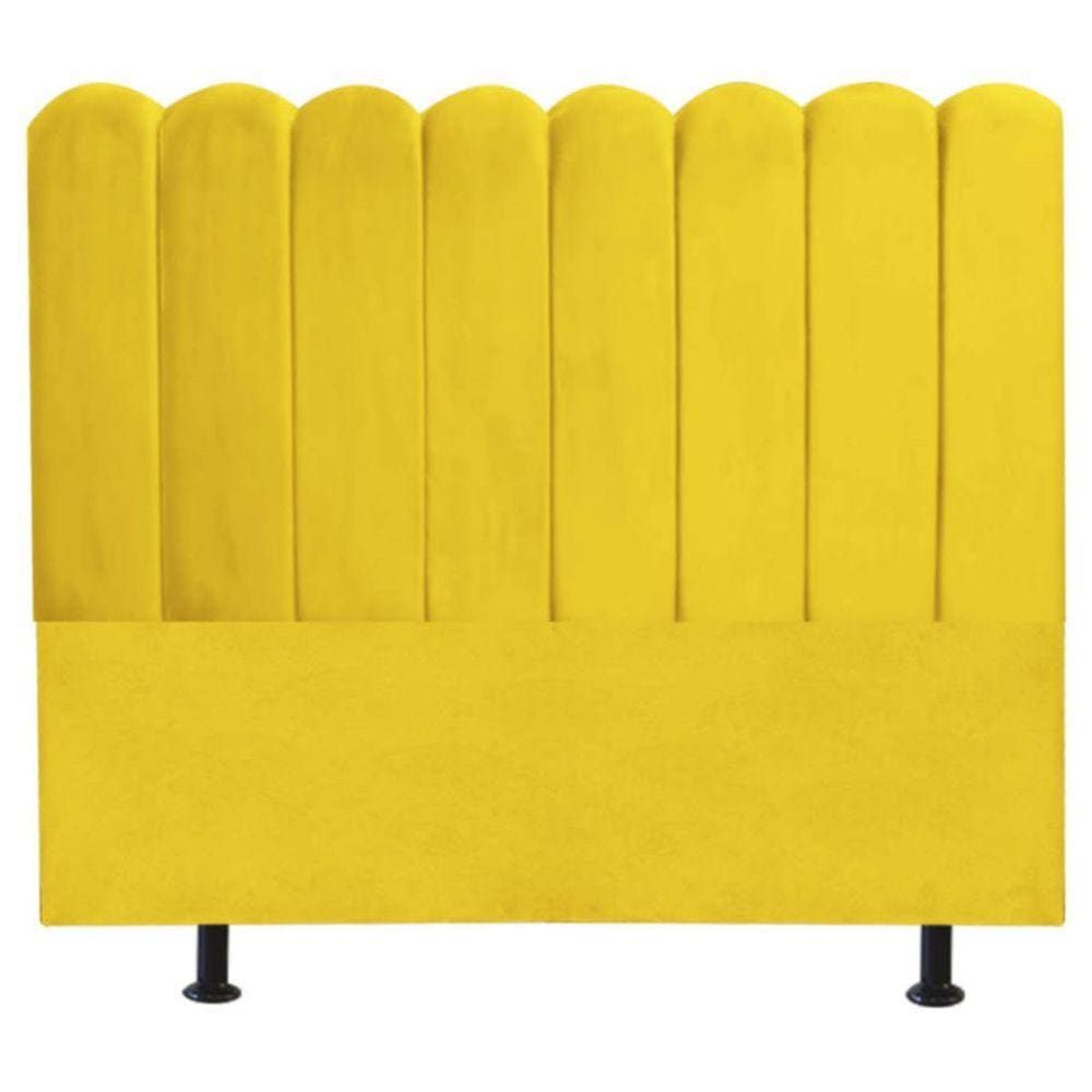 Cabeceira Nuvem Cama Box Queen 160 cm Alanis Suede Amarelo