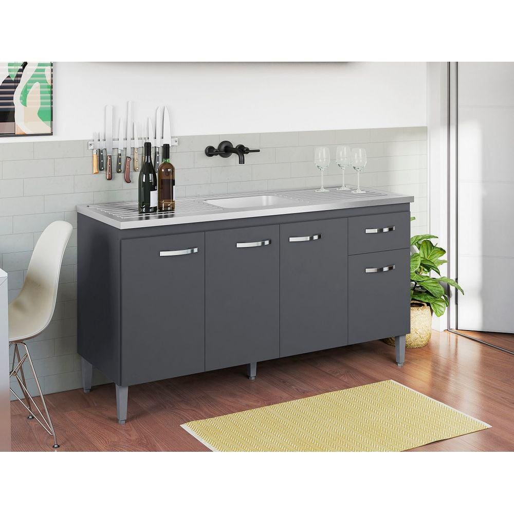 Balcão Armário de Cozinha Gabriela 150cm Cinza S/Tampo - AJL Móveis