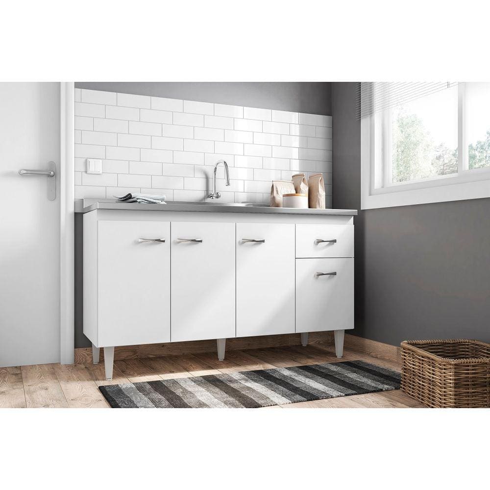 Gabinete de Pia Armário Gabriela 150cm Branco S/Tampo - AJL Móveis