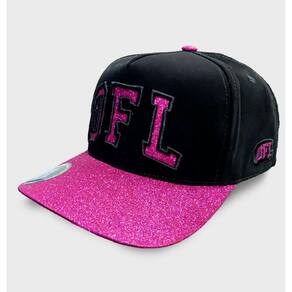 Boné Snapback Preto com Glitter Rosa