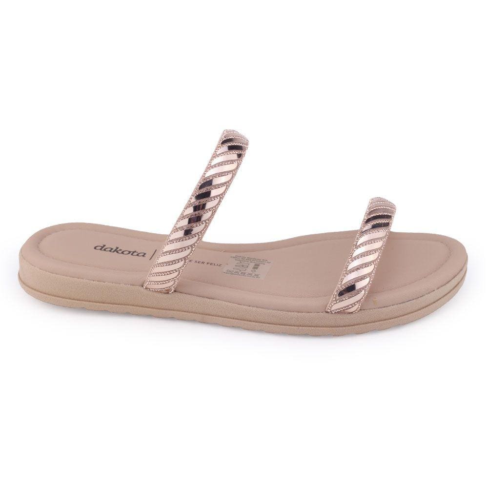 Chinelo Flat feminino Dakota Y6991 Papete Brilho Tira Rosê
