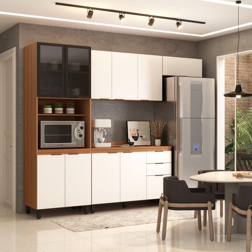 Cozinha Completa Torino 11 Portas 2 Gavetas Amêndola Touch/Branco - Pnr Móveis