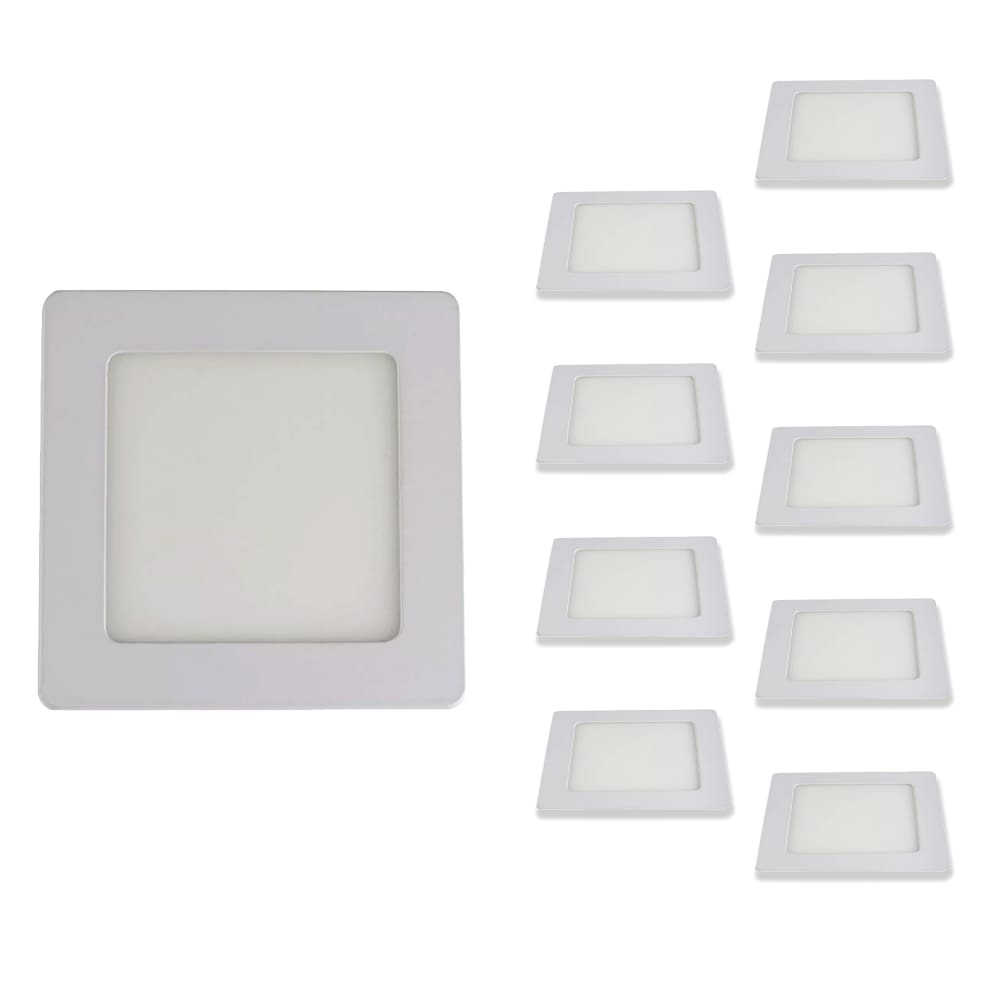 Kit 10 Paineis Led Plafon Embutir 6w Quadrado Branco Frio 6500k