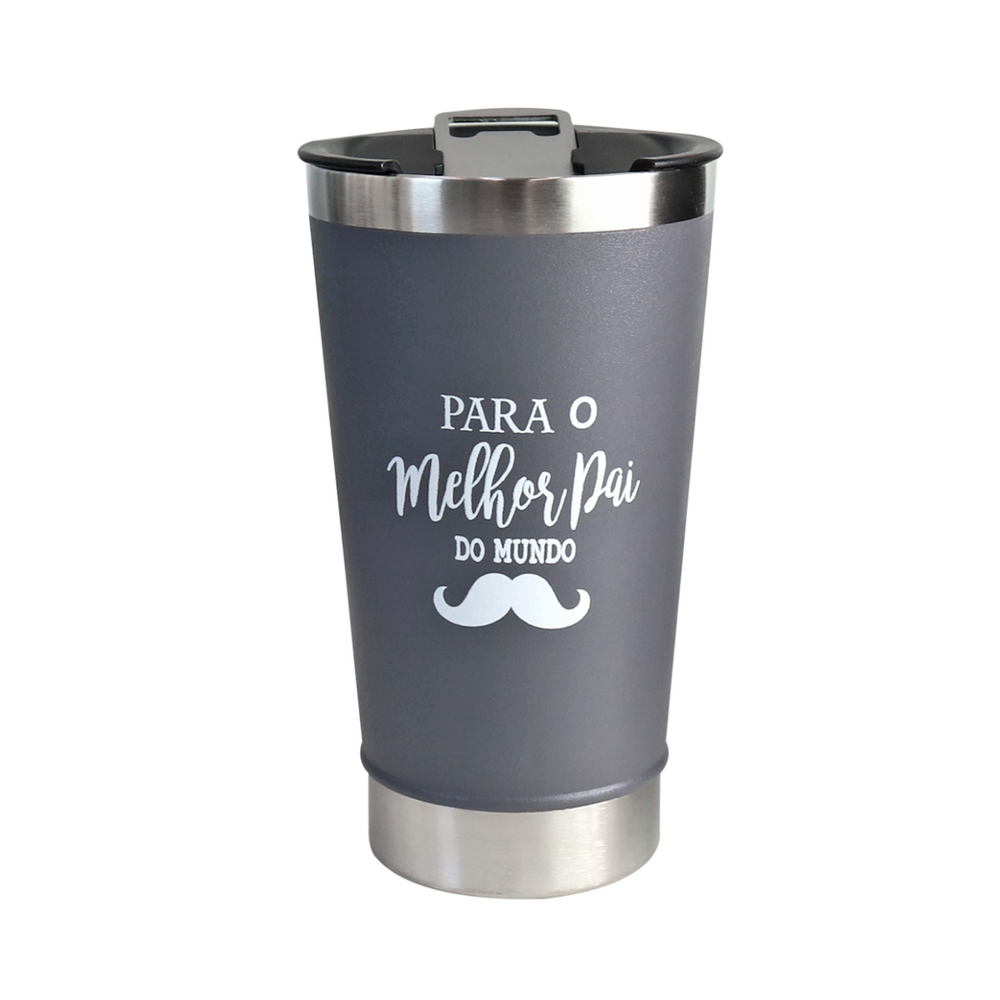 Copo Térmico De Inox Com Tampa e Abridor 510ml ”Frases Pai”
