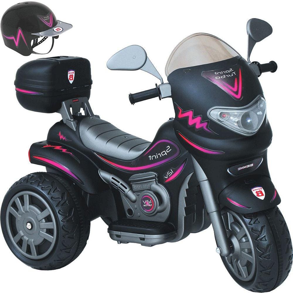Moto Eletrica Biemme Sprint Turbo 12V com Capacete Preta Girl