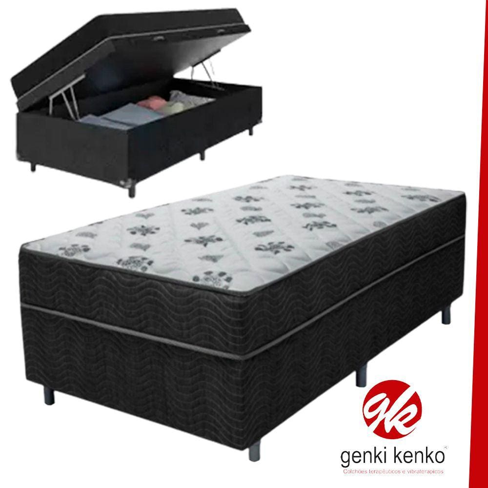 Cama Box Bau Conjugada Espuma Dupla Solteiro King Poliester (110Kg - 0.96X2.03X56)