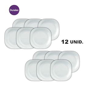 Jogo de Prato Vidro Temperado kit Com 12 Peças Raso Plaza Duralex Opaline 27cm Branco Nadir Figueiredo