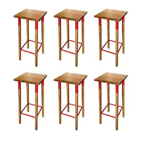 Kit 6 Banquetas Bistro Industrial Colors Ferro e Madeira Maciça - Vermelha