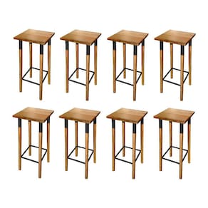 Kit 8 Banquetas Bistro Industrial Colors Ferro e Madeira Maciça - Preta