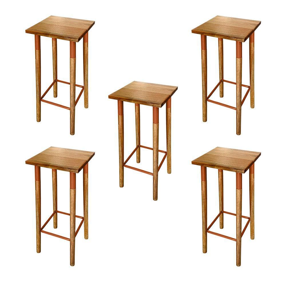 Kit 5 Banquetas Bistro Industrial Colors Ferro e Madeira Maciça - Cobre