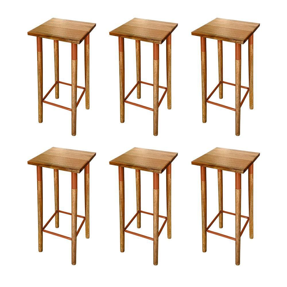 Kit 6 Banquetas Bistro Industrial Colors Ferro e Madeira Maciça - Cobre