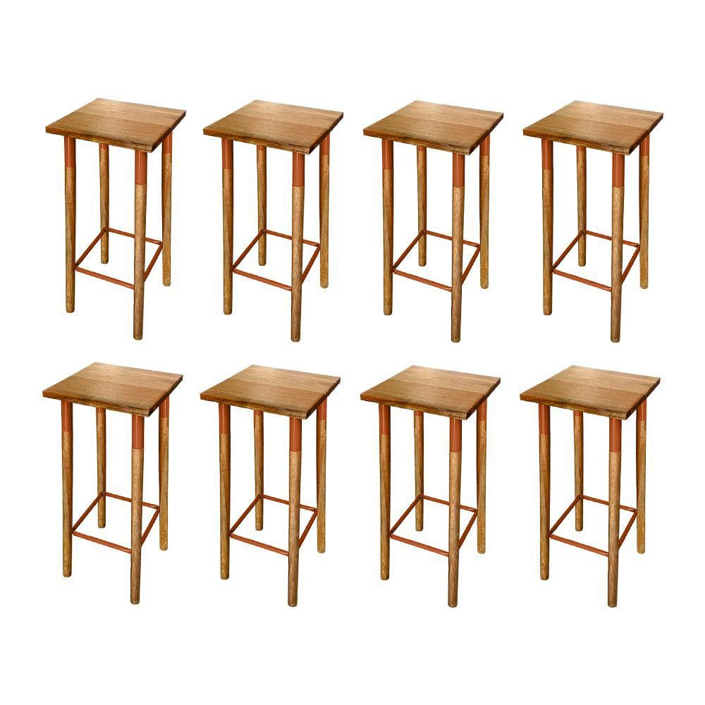 Kit 8 Banquetas Bistro Industrial Colors Ferro e Madeira Maciça - Cobre