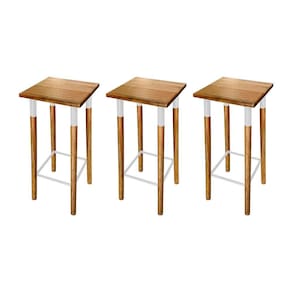Kit 3 Banquetas Bistro Industrial Colors Ferro e Madeira Maciça - Branca