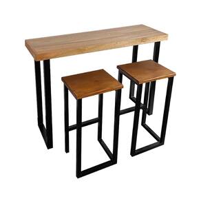 Conjunto Bistrô Premium Mesa de Apoio 120cm com 2 Banquetas Industriais Base em Ferro Preto