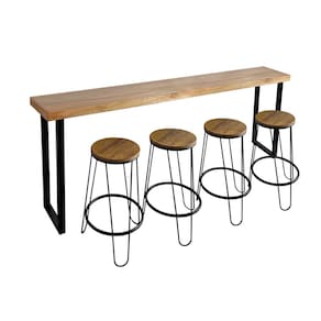 Bancada Gourmet 220cm com 4 Banquetas Industriais Guatemala Base Preta