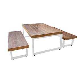 Mesa Industrial Infantil Bernardo 120x70cm Ferragem Branca com 2 Bancos Industriais
