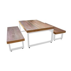 Mesa Industrial para Jardim Infantil Bernardo 120x70cm com 2 Bancos Industriais Base Branca