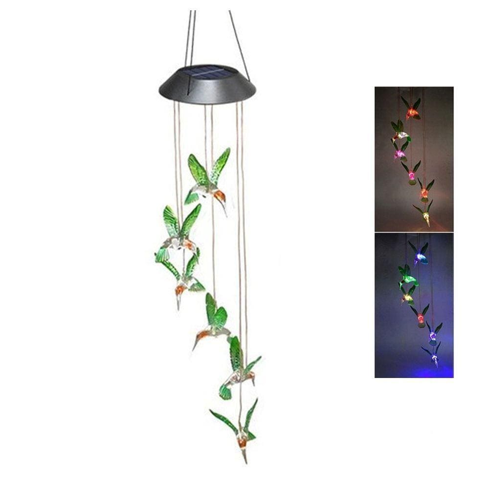 Sino Dos Ventos Solar Beija-flor Led Jardim Varanda Decoraçao Quintal Luz Colorido Enfeite
