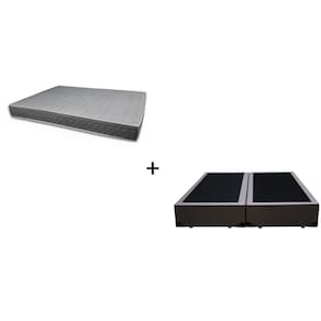 Cama Box Bipartido Queen Sintético Marrom 158 com Colchão Boston Bello Box - 100% Espuma - D33 Cinza