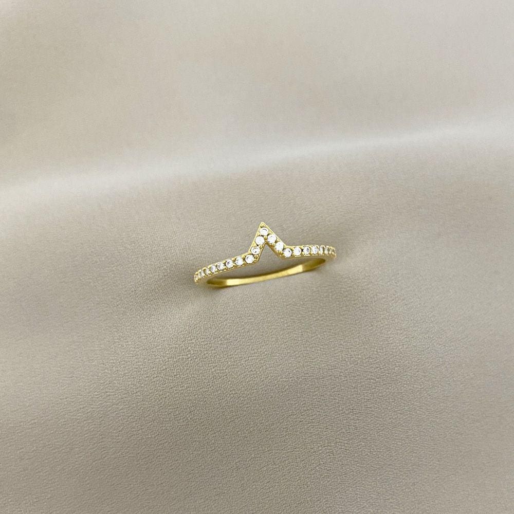 Anél V Cravejado com Zircônia