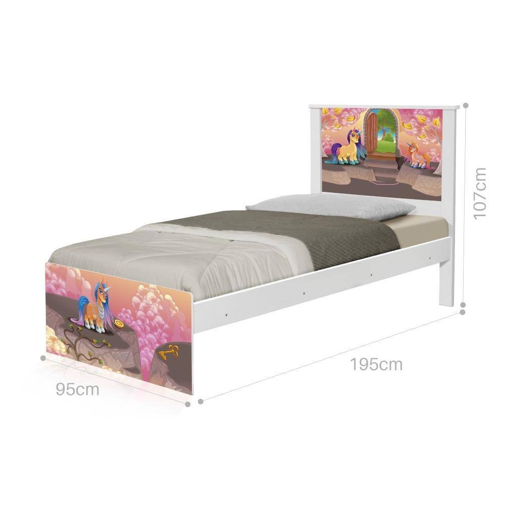 Cama Solteiro Adesivada Unicórnios Mágicos com Colchão