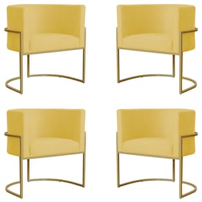 Kit 4 Poltronas Decorativa Sala de Estar Luana Base Gold Suede Amarelo - Montanaris Decor