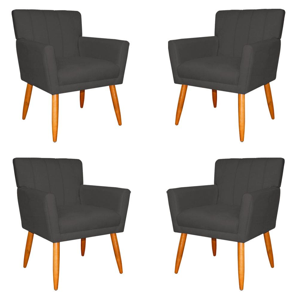Kit 4 Poltronas Decorativa para Sala de Estar Cecília Suede Cinza - Montanaris Decor