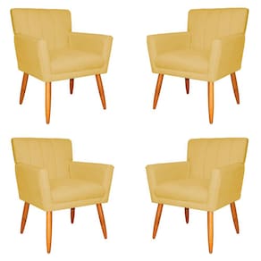 Kit 4 Poltronas Decorativa para Sala de Estar Cecília Suede Amarelo - Montanaris Decor