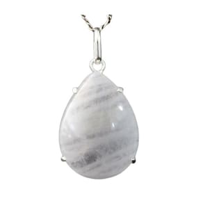 Colar Gota Lisa Quartzo Leitoso Natural Prata 950 Garra