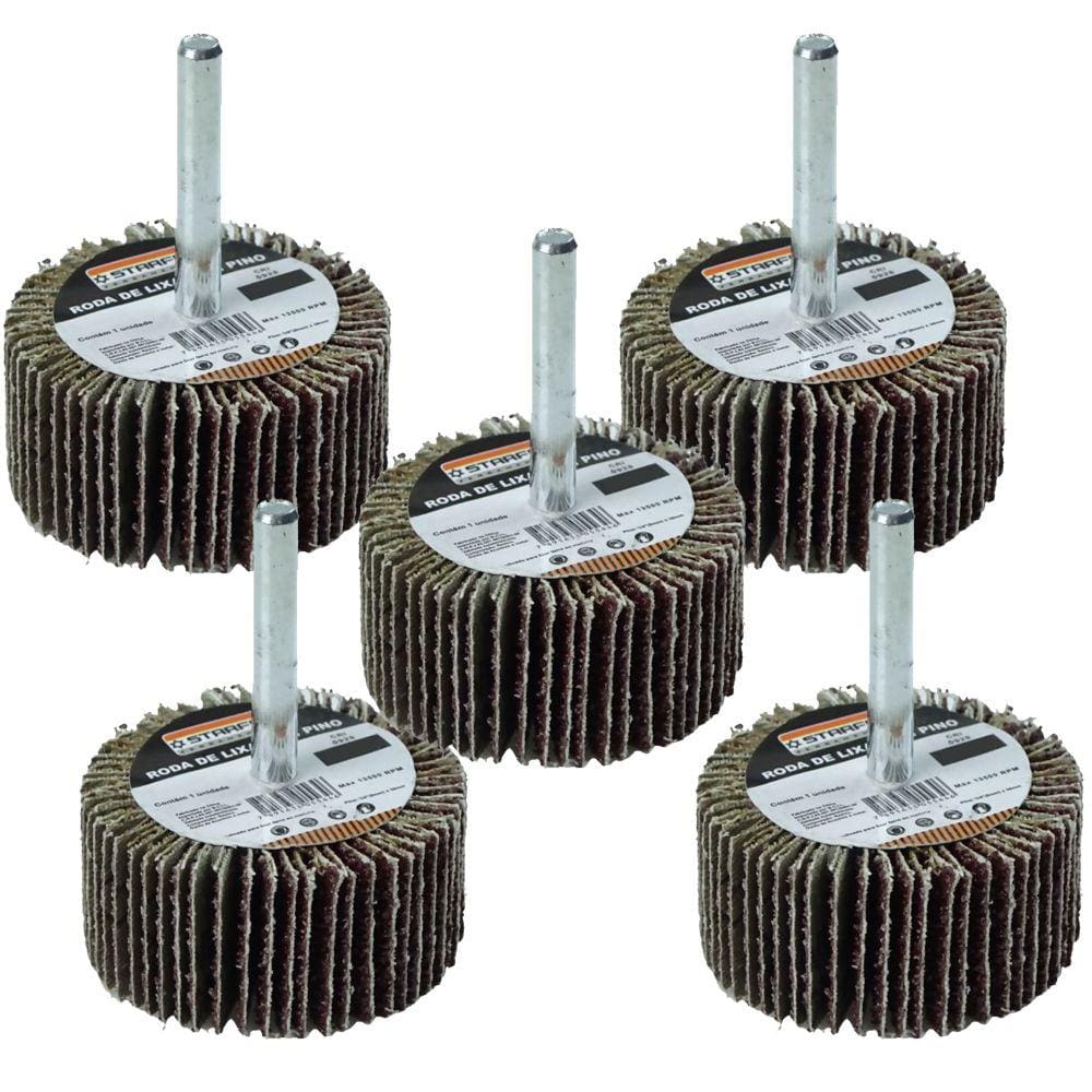 Kit 5 Roda de Lixa com Pino para Furadeira 50x25 Grão 60 - Starfer