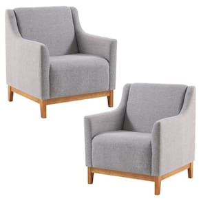Kit 2 Poltronas Decorativa Base Madeira Mell 7045 Linho Cinza Dmobiliario