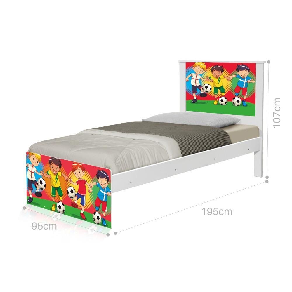Cama Solteiro Adesivada Futebol Meninos com Colchão